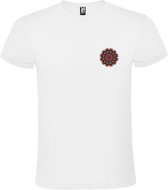 Wit T-shirt met Kleine Mandala in Groen en Donker Roze kleuren size S