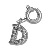 Silventi 9SIL-21996 Zilveren Letterhanger - Zirkonia - Letter - D - 7 x 6 mm - Veerring - Rhodium - Zilver