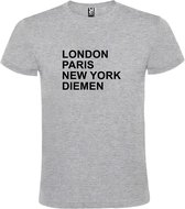 Grijs t-shirt met " London, Paris , New York, Diemen " print Zwart size XL