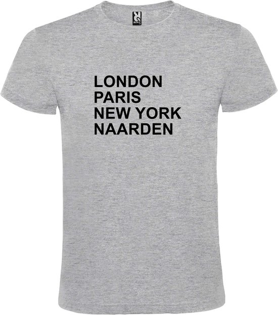 Grijs t-shirt met " London, Paris , New York, Naarden " print Zwart size S