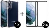 Samsung S22 Hoesje - Samsung Galaxy S22 hoesje shock proof case transparant cover - Full Cover - 3x Samsung S22 Screenprotector