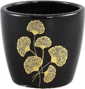 PTMD Dalina Ronde Pot Ginkgo Blad - H10 x Ø11 cm - Keramiek - Zwart