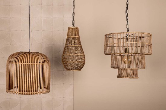 Suspension Linth Roseau 50 Cm PTMD - Lampe Plafonnier Tube Rotin, Finition Naturelle
