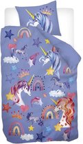 Snoozing Unicorn Land - Flanel - Dekbedovertrek - Junior - 120x150 cm - Paars
