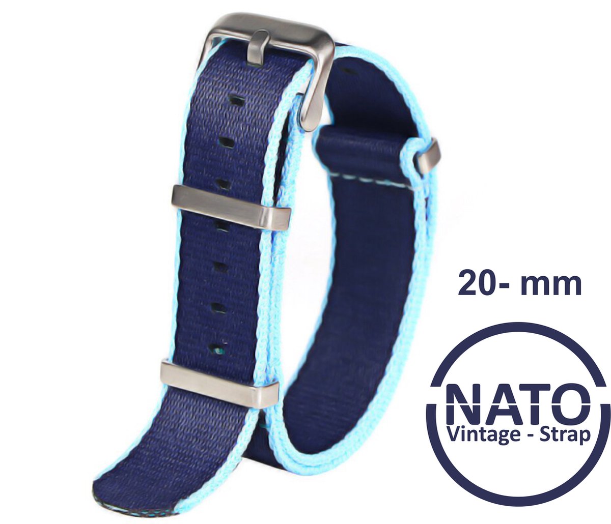 20mm Nato Strap Licht en donker blauw- Vintage James Bond - Nato Strap collectie - Mannen - Horlogeband - 20 mm bandbreedte