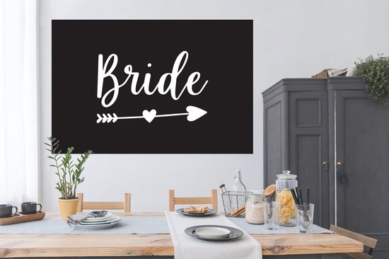 Poster Flèche dans un coeur avec le mot mariée sur fond noir - 180x120 cm XXL