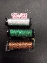 Kreinik metallics garen/ borduren 11 meter #4 per 3 stuks, 3509 groen, 101 zilver, 071 koper