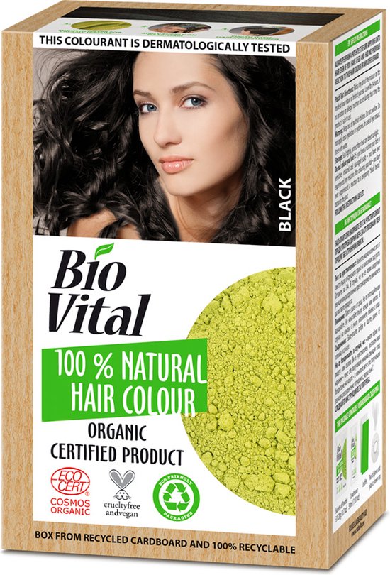 BIO VITAL 100% NATURAL ORGANIC Black Zwart – Haarverf – Henna – Biologisch – Natuurlijk – Organic - EcoCert Cosmos Organic, Cruelty Free en Vegan