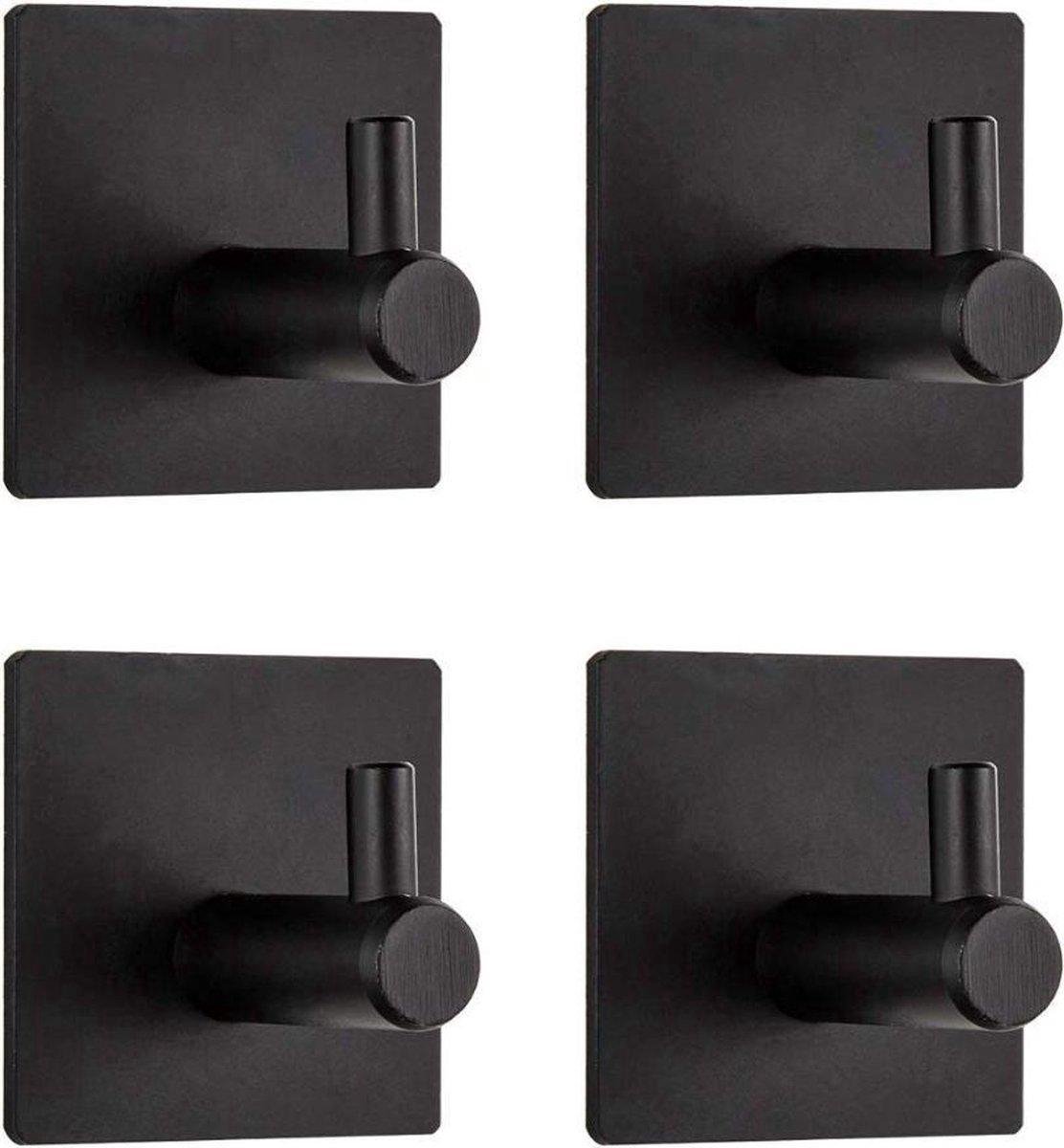 *** 4 Zelfklevende Handdoekhaakjes - set van 4  - Zwart kleurig - Voor Badkamer of Keuken |  handdoekhaakjes  zelfklevend van Heble® | handdoekhaak Zwart | handdoek***