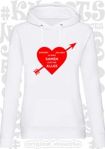 ZONDER JOU BEN IK NIKS SAMEN ZIJN WE ALLES dames hoodie - Wit - Maat XXL - lange mouwen - Getailleerd - leuke sweater - quotes - kwoots - Valentine - Valentijnsdag