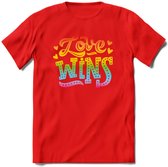 Love Wins | Pride T-Shirt | Grappig LHBTIQ+ / LGBTQ / Gay / Homo / Lesbi Cadeau Shirt | Dames - Heren - Unisex | Tshirt Kleding Kado | - Rood - 3XL