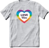 Love Wins | Pride T-Shirt | Grappig LHBTIQ+ / LGBTQ / Gay / Homo / Lesbi Cadeau Shirt | Dames - Heren - Unisex | Tshirt Kleding Kado | - Licht Grijs - Gemaleerd - XXL