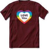 Love Wins | Pride T-Shirt | Grappig LHBTIQ+ / LGBTQ / Gay / Homo / Lesbi Cadeau Shirt | Dames - Heren - Unisex | Tshirt Kleding Kado | - Burgundy - L