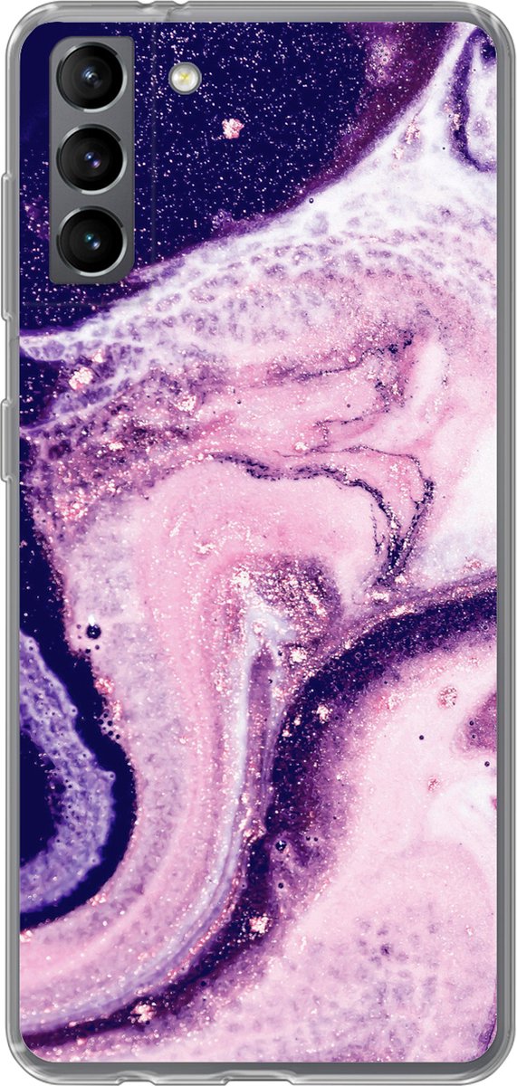 Telefoonhoesje Geschikt voor Samsung Galaxy S21 Plus hoesje - Marmer print - Glitter - Chic - Siliconen Telefoonhoesje Telefoonhoesje