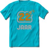 22 Jaar Feest T-Shirt | Goud - Zilver | Grappig Verjaardag Cadeau Shirt | Dames - Heren - Unisex | Tshirt Kleding Kado | - Blauw - XXL