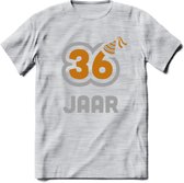 36 Jaar Feest T-Shirt | Goud - Zilver | Grappig Verjaardag Cadeau Shirt | Dames - Heren - Unisex | Tshirt Kleding Kado | - Licht Grijs - Gemaleerd - L