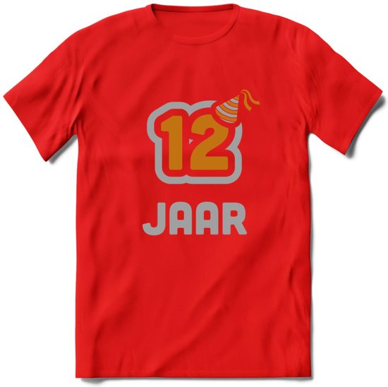 12 Jaar Feest T-Shirt | Goud - Zilver | Grappig Verjaardag Cadeau Shirt | Dames - Heren - Unisex | Tshirt Kleding Kado | - Rood - XL