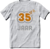 35 Jaar Feest T-Shirt | Goud - Zilver | Grappig Verjaardag Cadeau Shirt | Dames - Heren - Unisex | Tshirt Kleding Kado | - Licht Grijs - Gemaleerd - XXL
