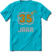 35 Jaar Feest T-Shirt | Goud - Zilver | Grappig Verjaardag Cadeau Shirt | Dames - Heren - Unisex | Tshirt Kleding Kado | - Blauw - M