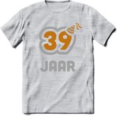 39 Jaar Feest T-Shirt | Goud - Zilver | Grappig Verjaardag Cadeau Shirt | Dames - Heren - Unisex | Tshirt Kleding Kado | - Licht Grijs - Gemaleerd - XL