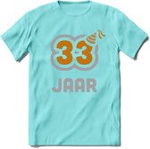 33 Jaar Feest T-Shirt | Goud - Zilver | Grappig Verjaardag Cadeau Shirt | Dames - Heren - Unisex | Tshirt Kleding Kado | - Licht Blauw - M