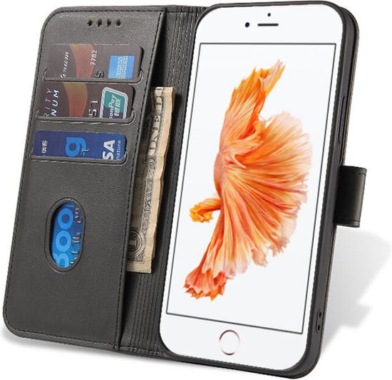 Étui Folio à Rabat Pour IPhone 6/6S Plus – Noir – Ouverture Latérale – Simili Cuir