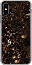 Geschikt voor iPhone X hoesje - Marmer print - Zwart - Goud - Siliconen Telefoonhoesje