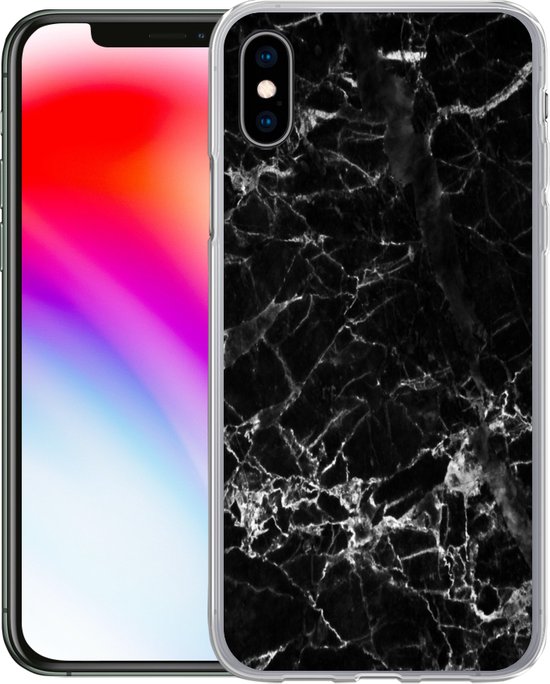 Coque iPhone Xs - Marbre - Pierre - Zwart - Siliconen