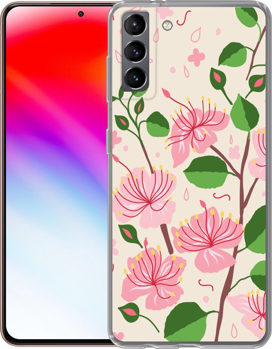 Coque Samsung Galaxy S21 Plus - Bloem - Rose - Feuille - Motif - Coque de téléphone en Siliconen