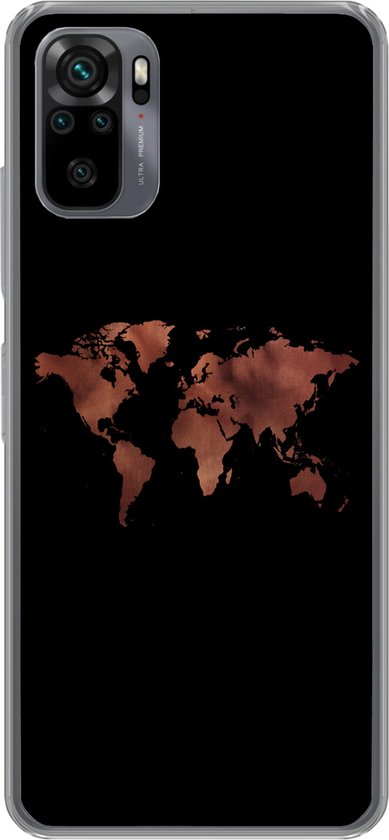 Coque Xiaomi Redmi Note 10 - Carte du Wereldkaart - Cuir - Zwart - Siliconen