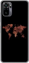 Geschikt voor Xiaomi Redmi Note 10 hoesje - Wereldkaart - Leer - Zwart - Siliconen Telefoonhoesje