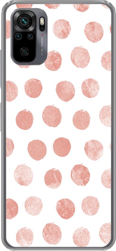 Coque Xiaomi Redmi Note 10S - Points - Rose - Wit - Coque de téléphone en Siliconen