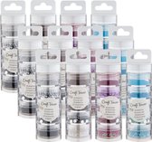 Craft Sensations Decoratiematerialen set | 4 verschillende sets glitters & edelstenen | in totaal 12 tubes | Opbergkokers | knutselen voor meisjes