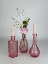 Glazen vaasjes roze 10 cm - woonaccessoires - Kaarsenhouder - Vaasje glas- Bloemenvaasje  - Decoratie