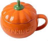 Reatic Pompoen Mok 800ml - Met Deksel & Lepel - Koffiemok - Drinkbeker - Pumpkin Beker - Koffiebeker - Keramische Mokken - 800 Milliliter