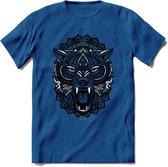 Wolf - Dieren Mandala T-Shirt | Grijs | Grappig Verjaardag Zentangle Dierenkop Cadeau Shirt | Dames - Heren - Unisex | Wildlife Tshirt Kleding Kado | - Donker Blauw - M