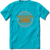 1981 Limited Edition Ring T-Shirt | Zilver - Goud | Grappig Verjaardag en Feest Cadeau Shirt | Dames - Heren - Unisex | Tshirt Kleding Kado | - Blauw - M