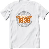 1939 Limited Edition Ring T-Shirt | Zilver - Goud | Grappig Verjaardag en Feest Cadeau Shirt | Dames - Heren - Unisex | Tshirt Kleding Kado | - Wit - L