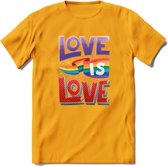 Love Is Love | Pride T-Shirt | Grappig LHBTIQ+ / LGBTQ / Gay / Homo / Lesbi Cadeau Shirt | Dames - Heren - Unisex | Tshirt Kleding Kado | - Geel - XXL