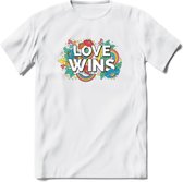 Love Wins | Pride T-Shirt | Grappig LHBTIQ+ / LGBTQ / Gay / Homo / Lesbi Cadeau Shirt | Dames - Heren - Unisex | Tshirt Kleding Kado | - Wit - XL