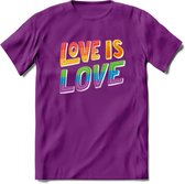 Love Is Love | Pride T-Shirt | Grappig LHBTIQ+ / LGBTQ / Gay / Homo / Lesbi Cadeau Shirt | Dames - Heren - Unisex | Tshirt Kleding Kado | - Paars - XL