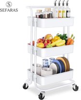 Chariot de cuisine Sefaras - 3 niveaux - Chariot de service - Rack mobile - facile à assembler - Wit