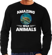 Sweater schildpad - zwart - heren - amazing wild animals - cadeau trui schildpad / schildpadden liefhebber L