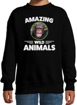 Sweater chimpansee - zwart - kinderen - amazing wild animals - cadeau trui chimpansee / chimpansee apen liefhebber 5-6 jaar (110/116)