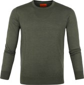 Suitable - Pullover Merino O-neck Donkergroen - XL - Modern-fit