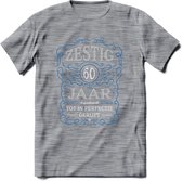 60 Jaar Legendarisch Gerijpt T-Shirt | Blauw - Grijs | Grappig Verjaardag en Feest Cadeau Shirt | Dames - Heren - Unisex | Tshirt Kleding Kado | - Donker Grijs - Gemaleerd - 3XL