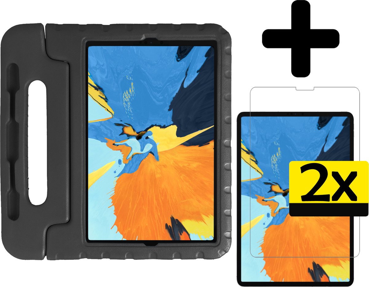 Hoes Geschikt voor iPad Pro 2021 (11 inch) Hoes Kinder Hoesje Kids Case Shockproof Cover Met 2x Screenprotector - Hoesje Geschikt voor iPad Pro 11 inch (2021) Hoesje Kidscase - Zwart