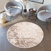 Tapiso Breeze Vloerkleed Rond Creme Beige Abstract Modern Tapijt Maat- 150x150