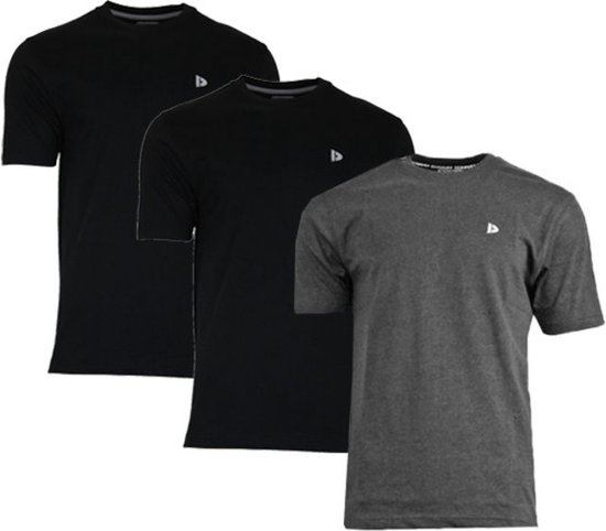 3-Pack Donnay T-Shirt (599008) - Sportshirt - Heren - Black/Charcoal marl/Black- maat S