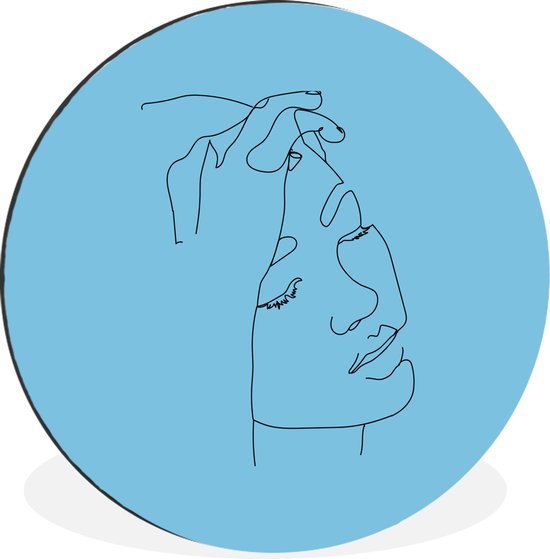 Illustration main sur visage de femme sur fond bleu Cercle mural aluminium ⌀ 90 cm - impression photo sur cercle mural / cercle vivant / cercle de jardin (décoration murale)